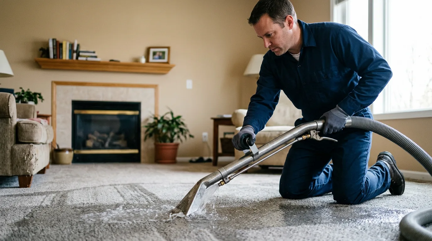 Water damage restoration technician working near Raymond, MN